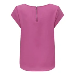 Top col rond manches courtes rose foncé Agnes