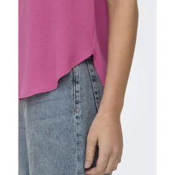 Top col rond manches courtes rose foncé Agnes