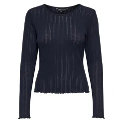 Top col rond manches longues bleu foncé en coton Ines
