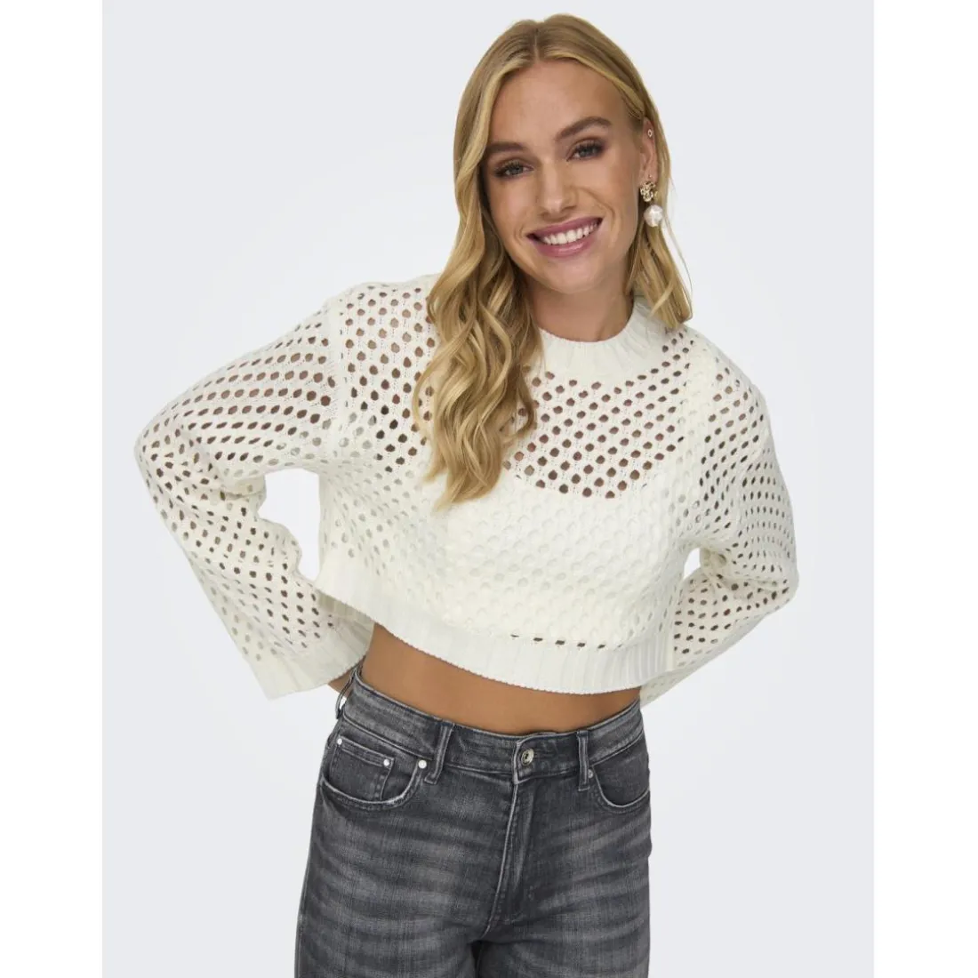 Top col rond manches longues blanc Pia