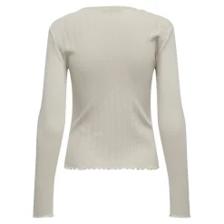 Top col rond manches longues gris clair en coton Eva