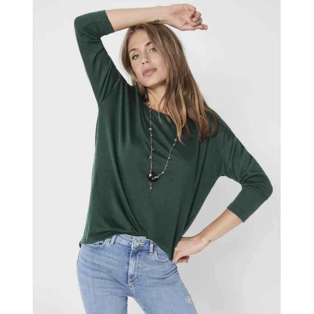 Top col rond manches longues gris moyen Hazel
