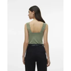 Top col rond sans manches vert Ode
