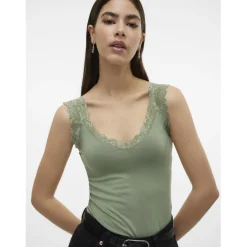Top col rond sans manches vert Ode