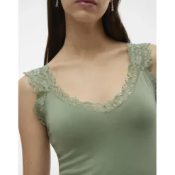 Top col rond sans manches vert Ode