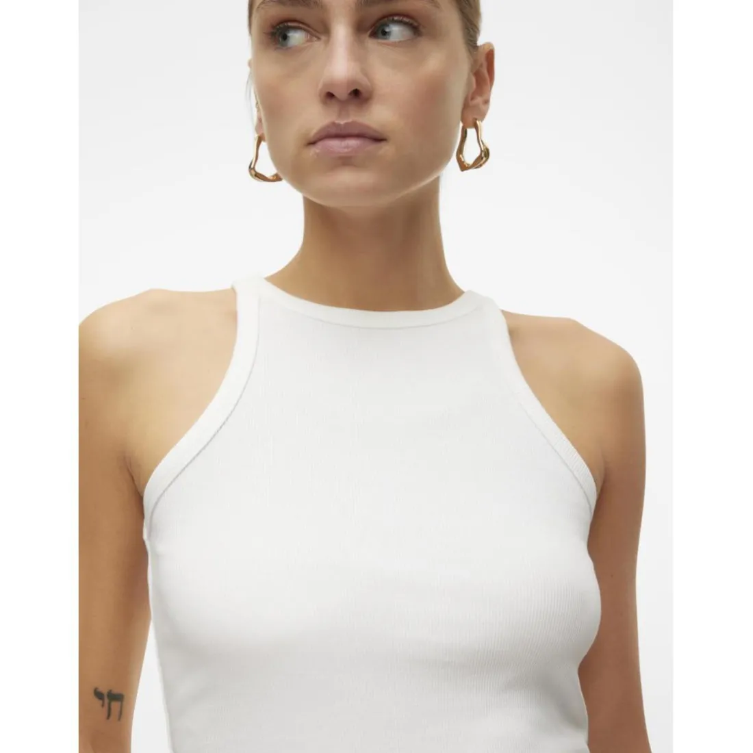 Top col rond sans manches blanc en coton bio Tess