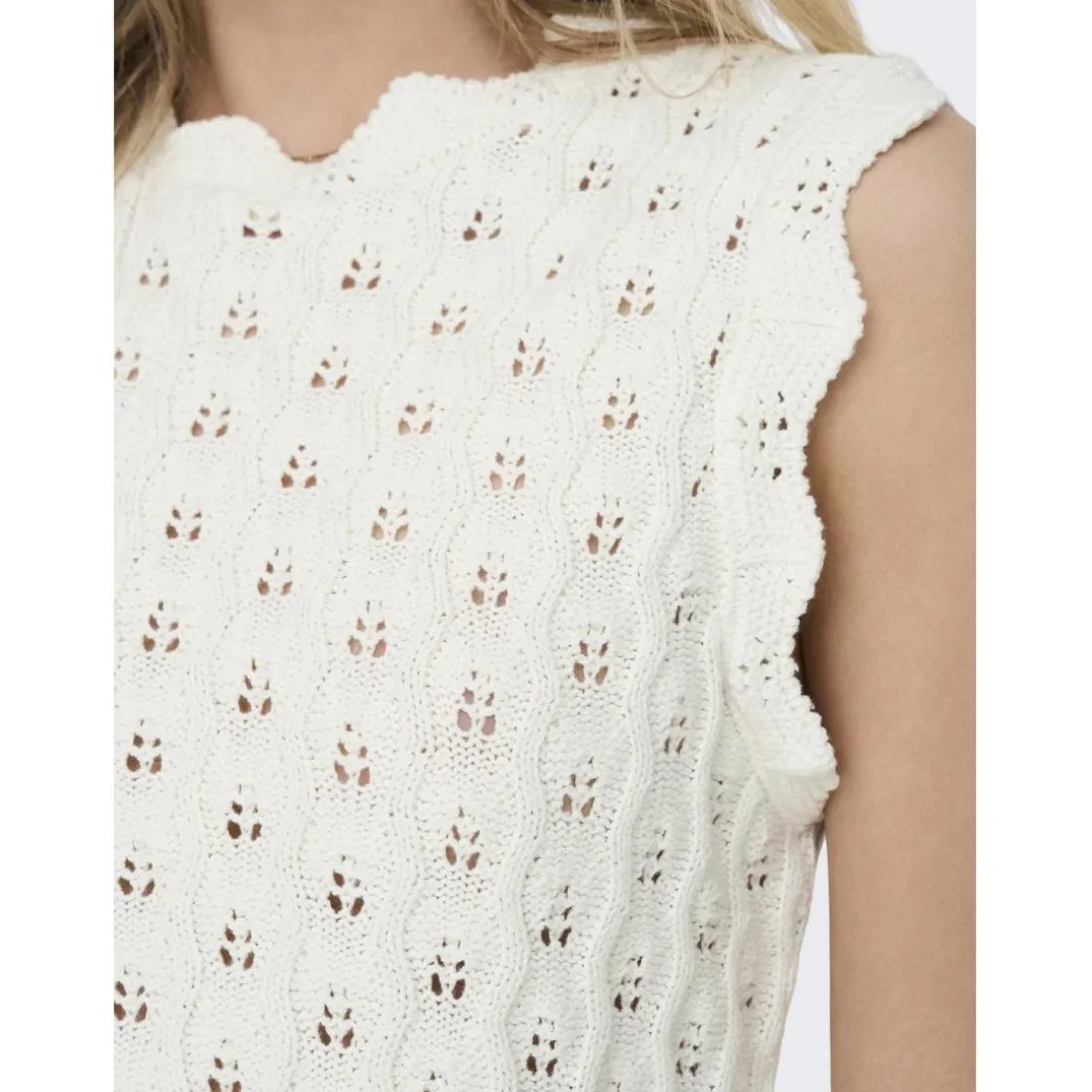 Top col rond sans manches blanc en coton Amy