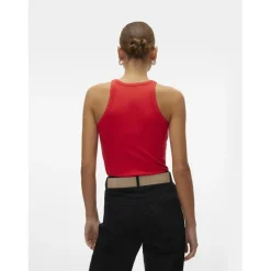 Top col rond sans manches rouge en coton bio Emma