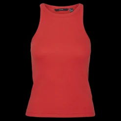 Top col rond sans manches rouge en coton bio Emma