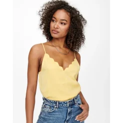 Top Col rond Sans manches beige jaune