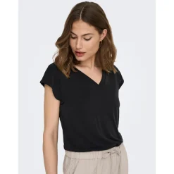 Top col V noir en coton modal