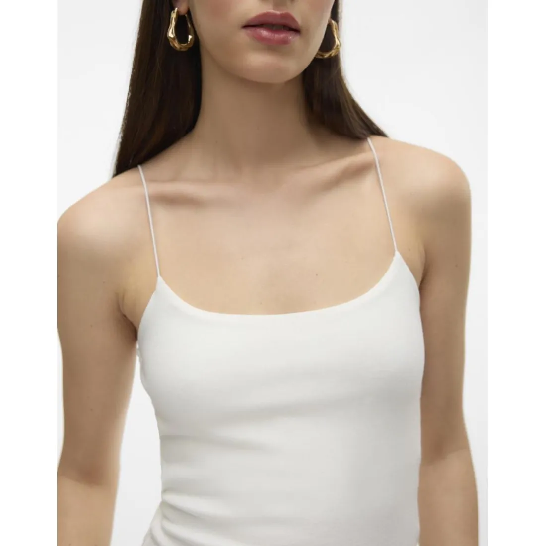 Top court col rond sans manches blanc en coton Ida