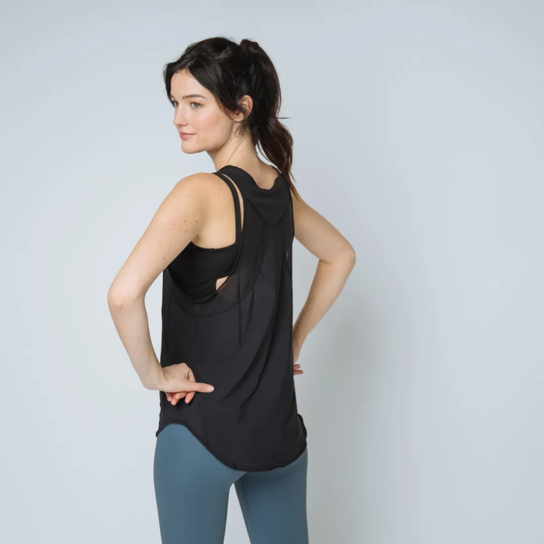 Top de sport bi-matière Femme noir en nylon