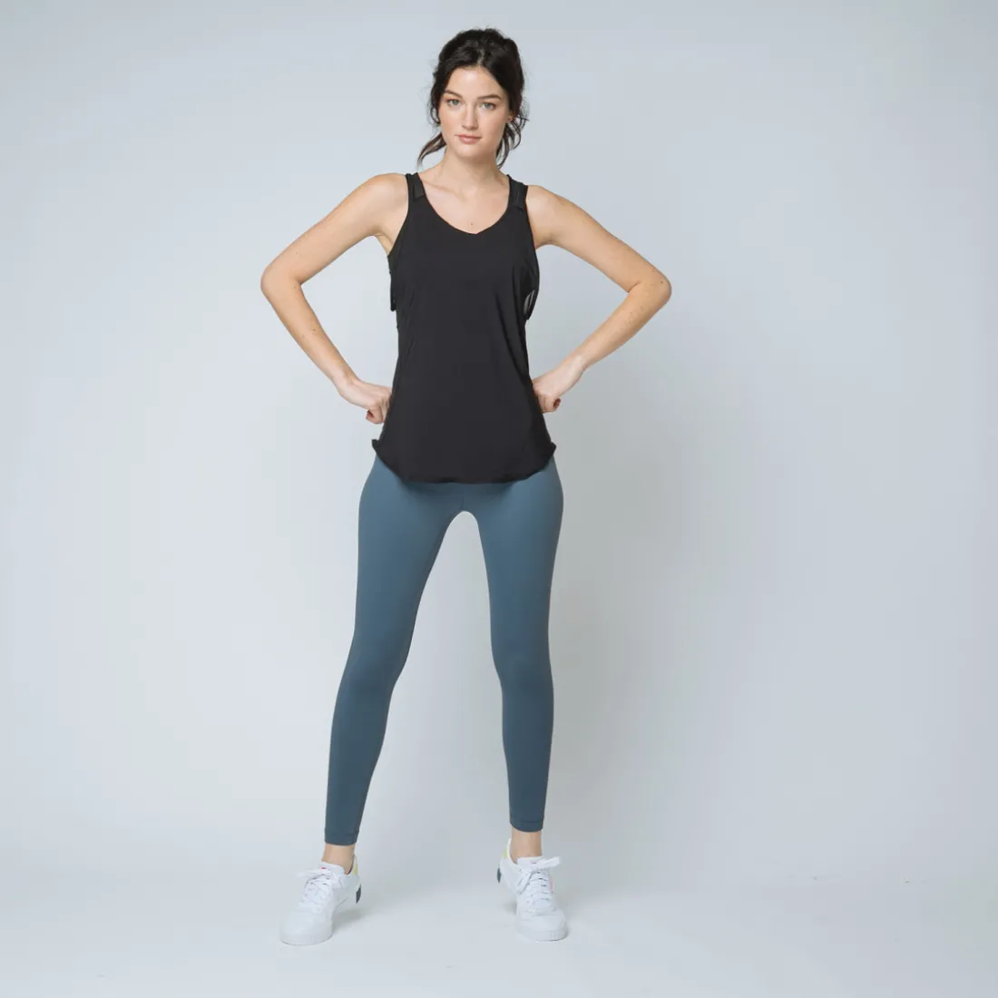 Top de sport bi-matière Femme noir en nylon