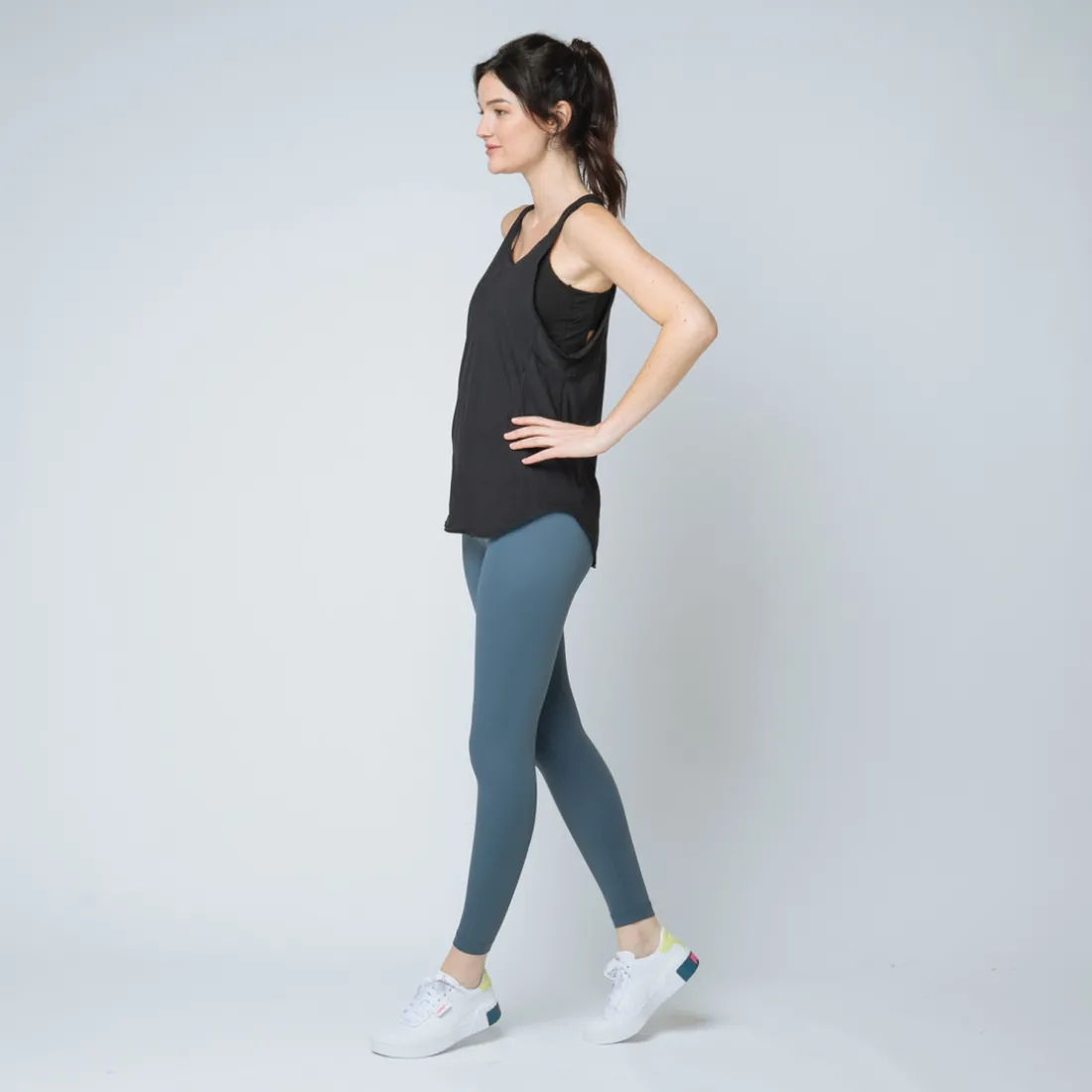 Top de sport bi-matière Femme noir en nylon