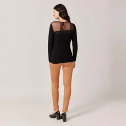 Top détails dentelle noir en viscose