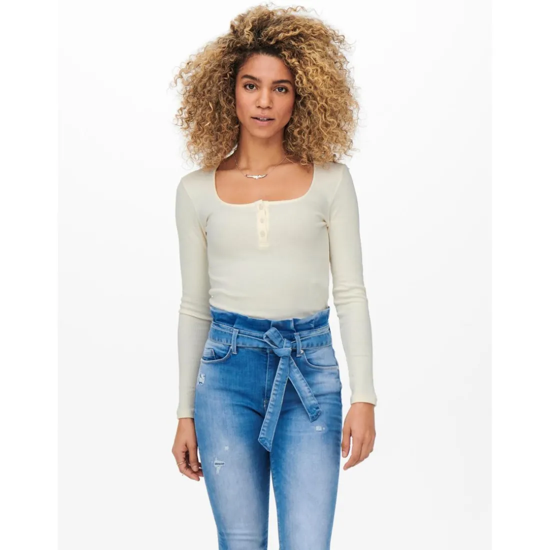 Top Ecru blanc en coton