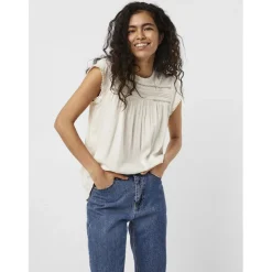 Top fermeture par bouton col carré sans manches blanc en viscose Clara