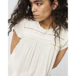 Top fermeture par bouton col carré sans manches blanc en viscose Clara