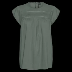 Top fermeture par bouton col carré sans manches vert en viscose Tia