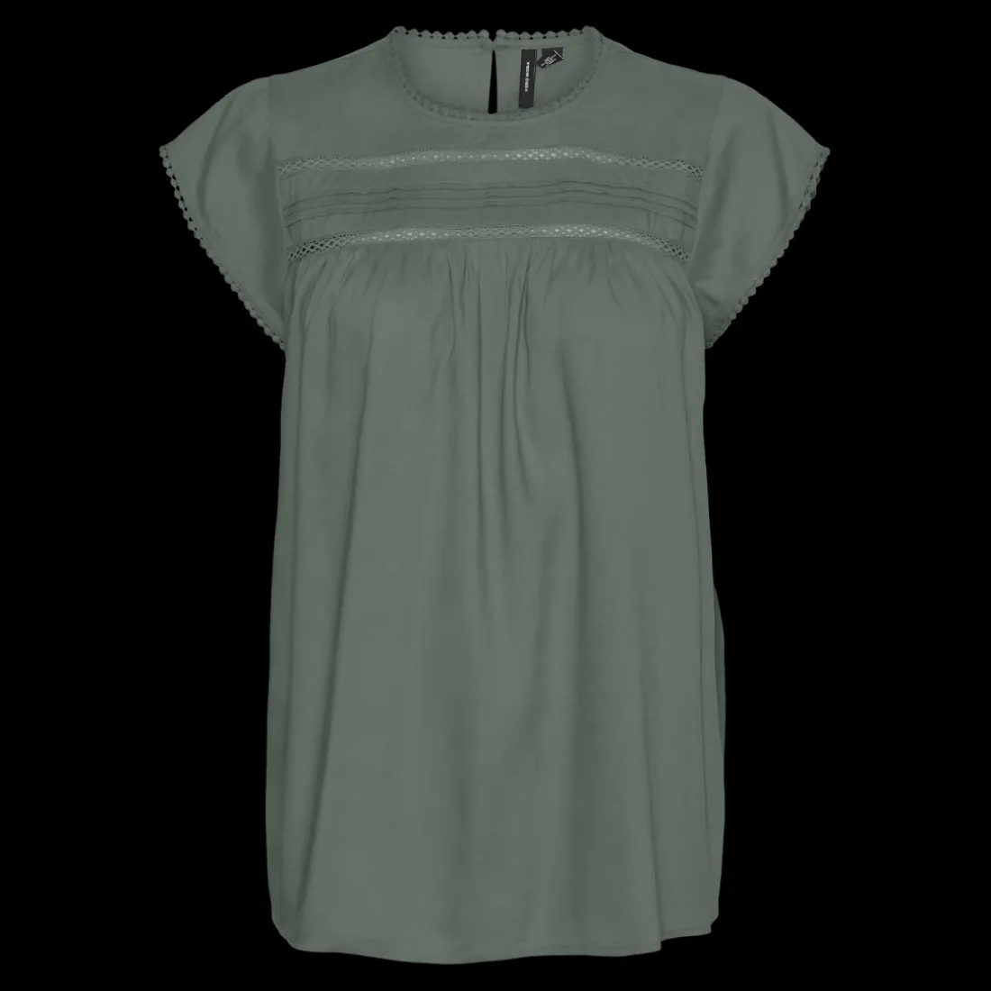 Top fermeture par bouton col carré sans manches vert en viscose Tia