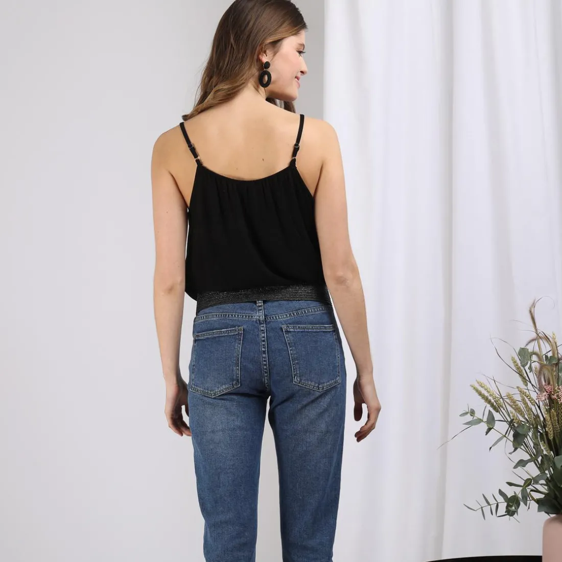 Top fines bretelles avec détail dentelle Dries en viscose