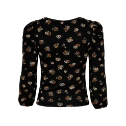 Top Imprimé all over Col carré Manches 3/4 noir en viscose
