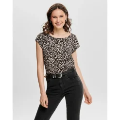 Top Imprimé all over Col rond Manches courtes Fermeture éclair gris beige