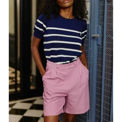 Top Maille MURLO marine/ecru en coton