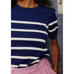 Top Maille MURLO marine/ecru en coton