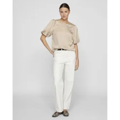 Top manches 2/4 en satin Viellette gris Willa