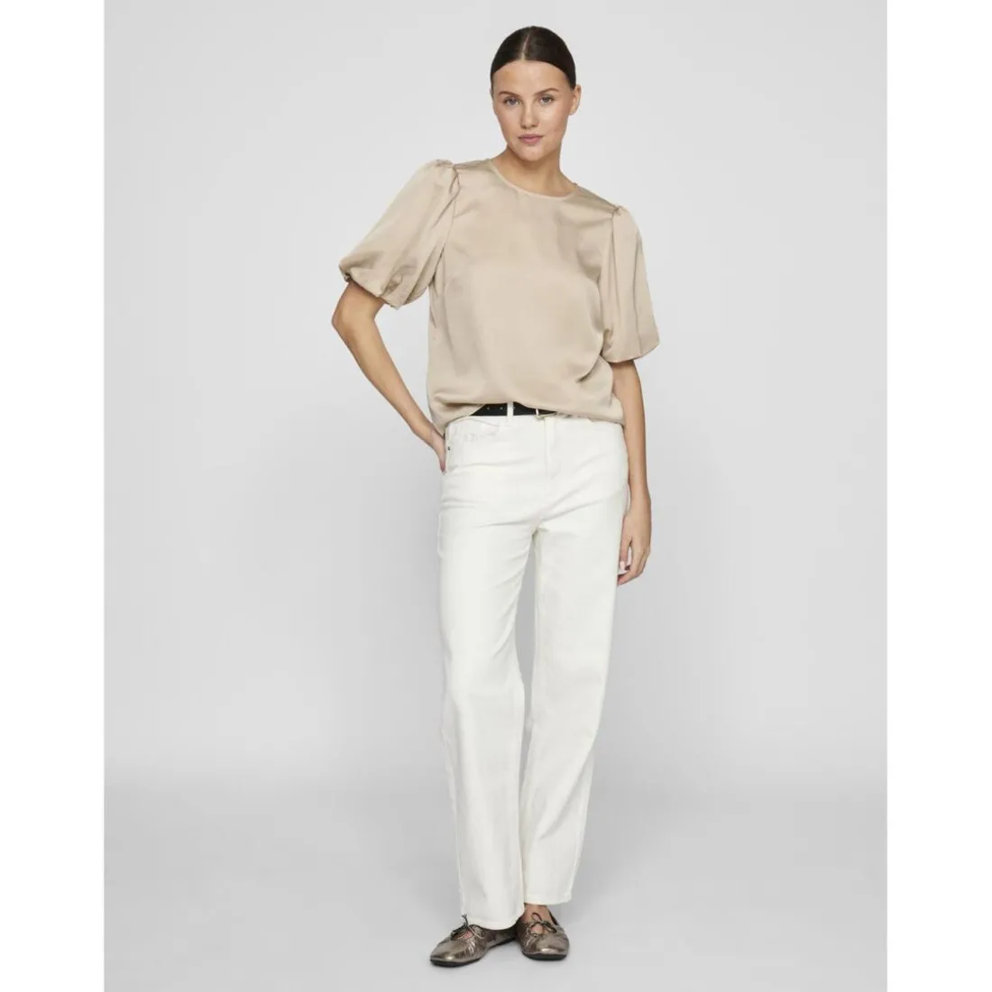 Top manches 2/4 en satin Viellette gris Willa