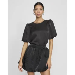 Top manches 2/4 en satin Viellette noir Uma