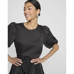 Top manches 2/4 en satin Viellette noir Uma