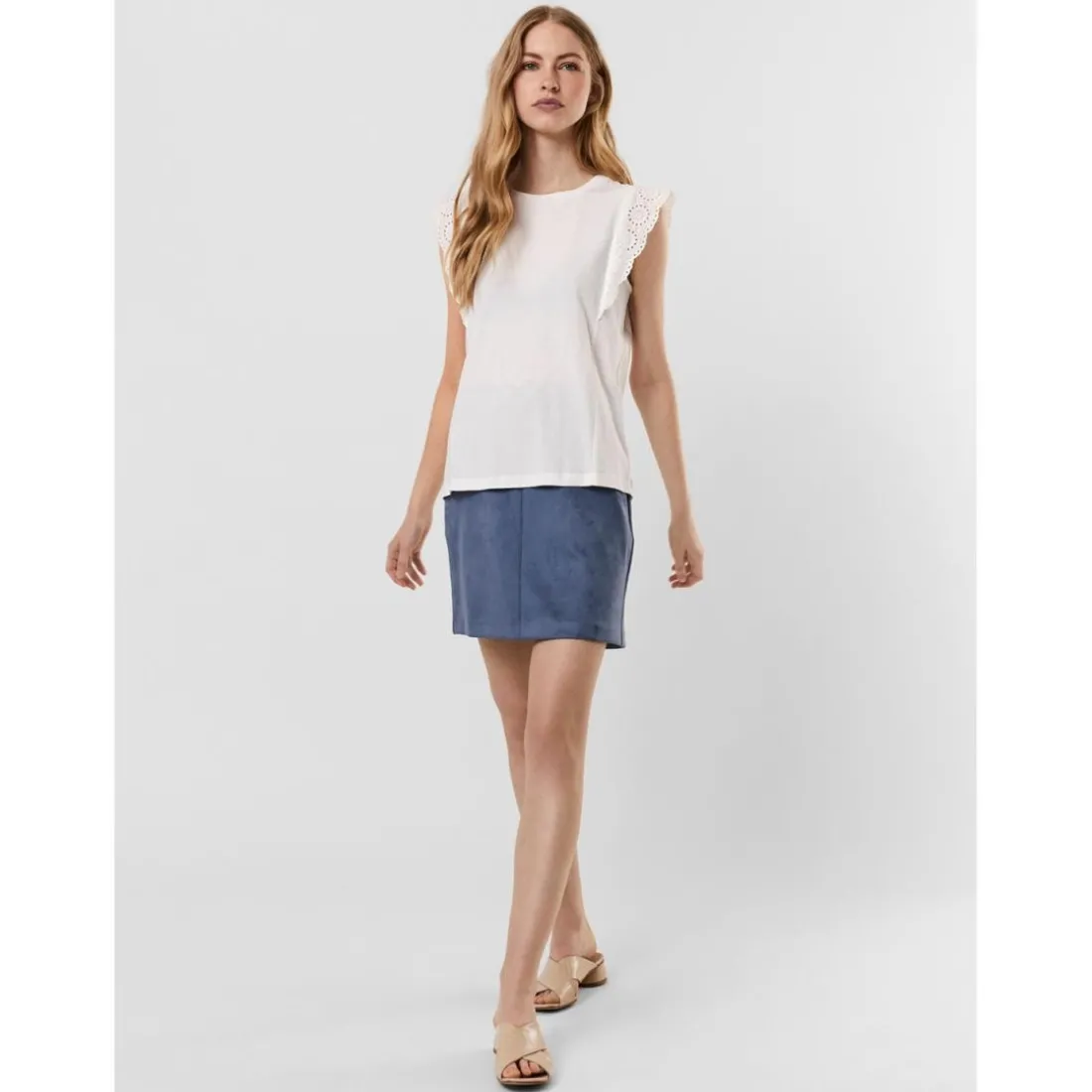 Top manches courtes avec volants - Blanc en coton