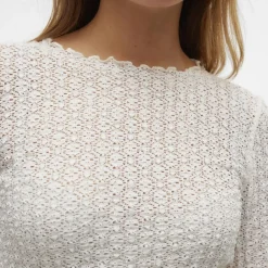 Top manches longues et col rond en polyester recyclé Shelby blanc Zola
