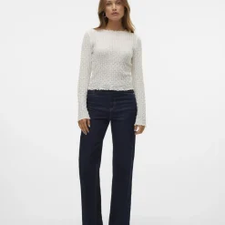Top manches longues et col rond en polyester recyclé Shelby blanc Zola