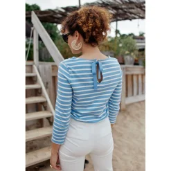 Top MARJO - Ciel/Ecru en coton