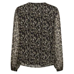 Top poignets boutonnés col en v manches longues noir Gwen