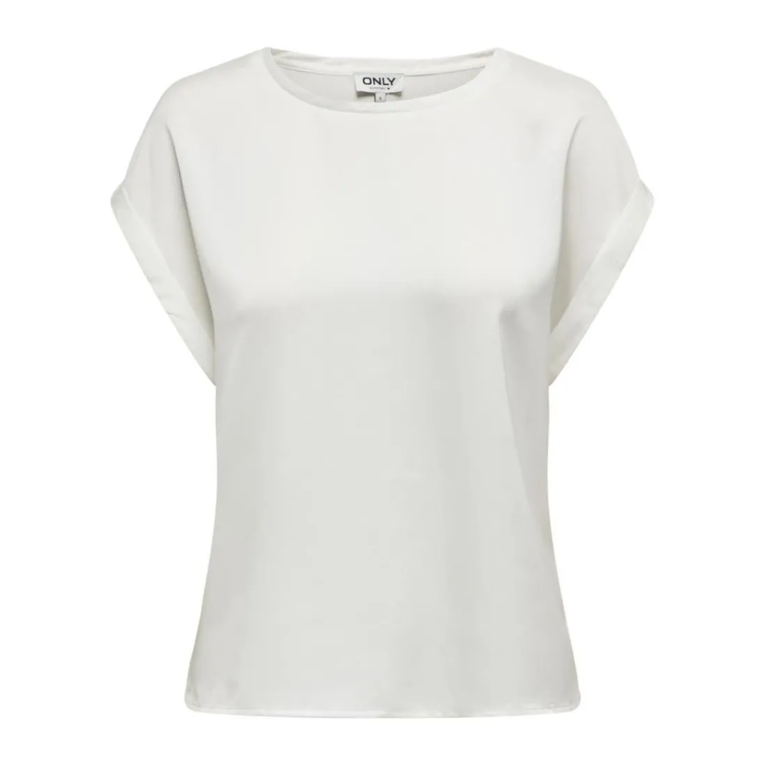 Top poignets repliés col rond manches courtes blanc Elsie