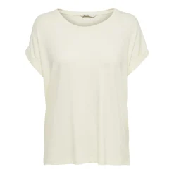Top poignets repliés col rond manches courtes blanc en viscose Tia