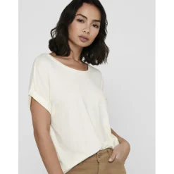 Top poignets repliés col rond manches courtes blanc en viscose Tia