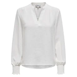 Top poignets smockés col rond manches longues blanc Lena