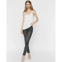 Top Regular Fit Col en V Sans manches Longueur regular blanc