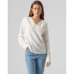 Top Regular Fit Col en V Manches longues Longueur regular blanc