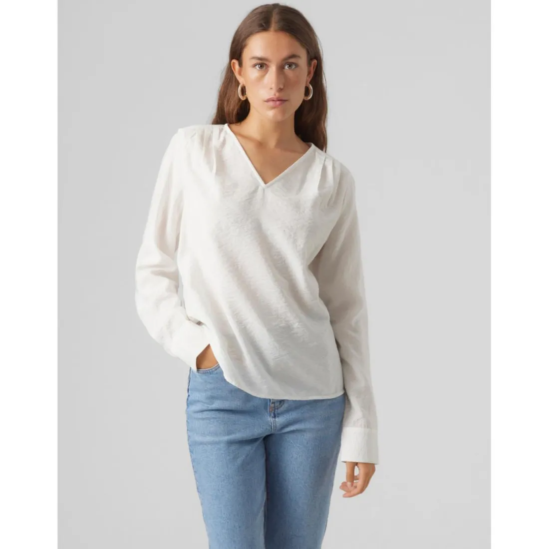 Top Regular Fit Col en V Manches longues Longueur regular blanc