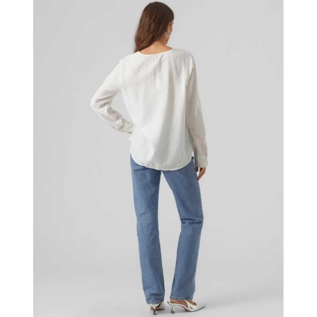 Top Regular Fit Col en V Manches longues Longueur regular blanc