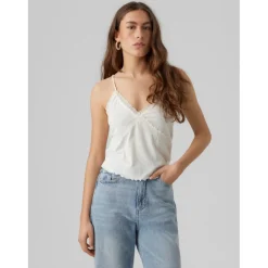 Top Regular Fit Col en V Sans manches Court blanc