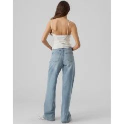 Top Regular Fit Col en V Sans manches Court blanc