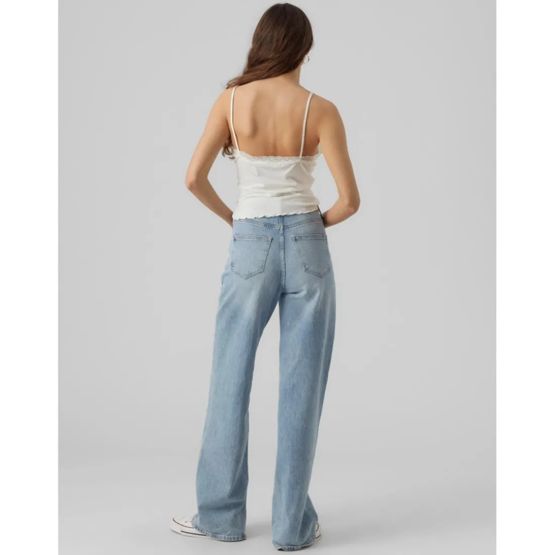 Top Regular Fit Col en V Sans manches Court blanc